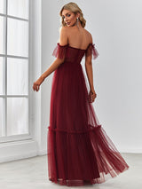 A-Line Maxi Dress with Flutter Sleeves and Ruffles from MsDressly