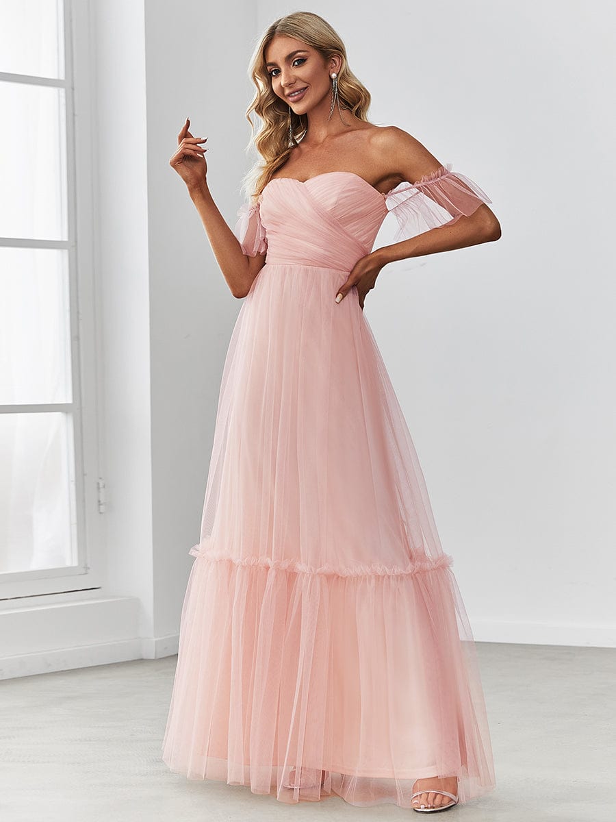 A-Line Maxi Dress with Flutter Sleeves and Ruffles from MsDressly