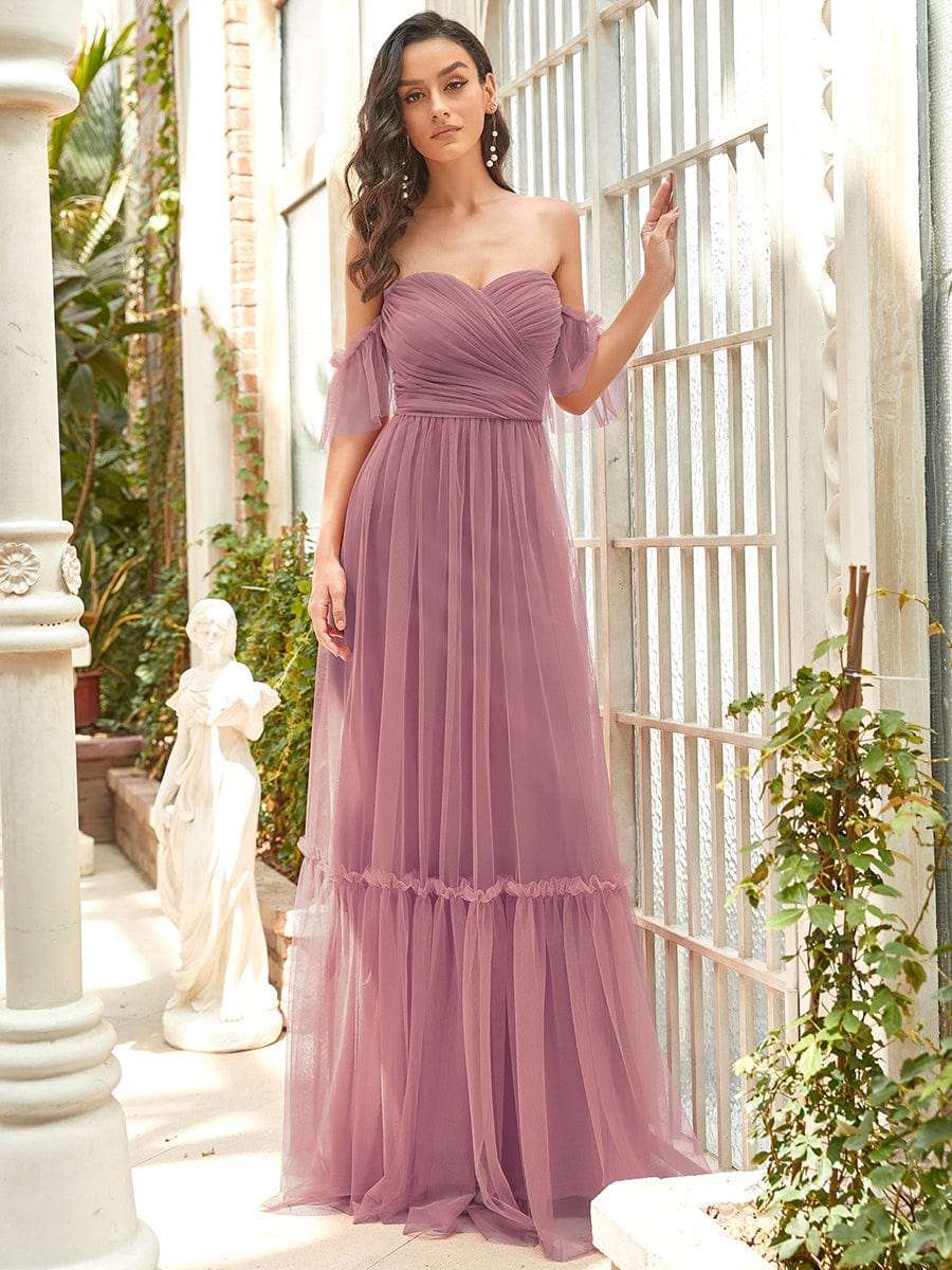 A-Line Maxi Dress with Flutter Sleeves and Ruffles from MsDressly
