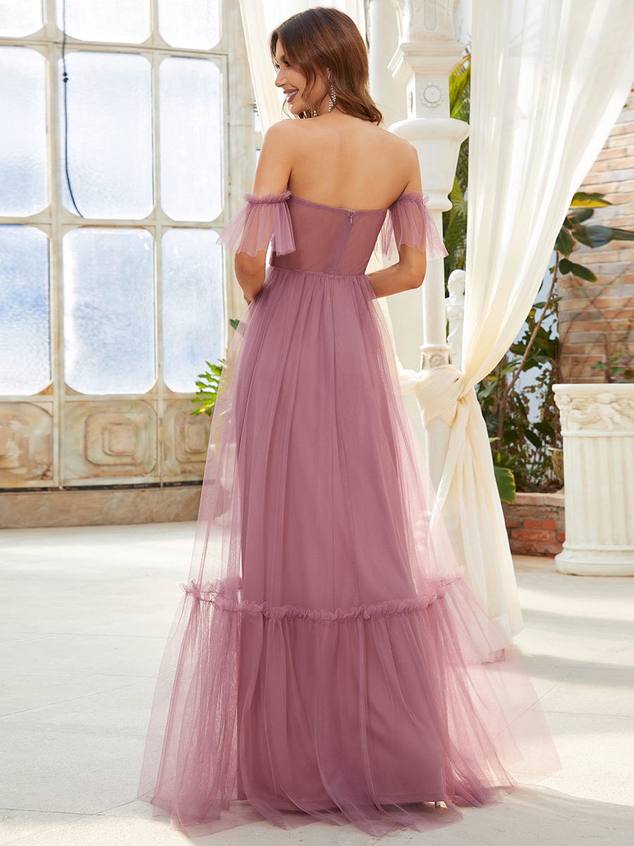 A-Line Maxi Dress with Flutter Sleeves and Ruffles from MsDressly