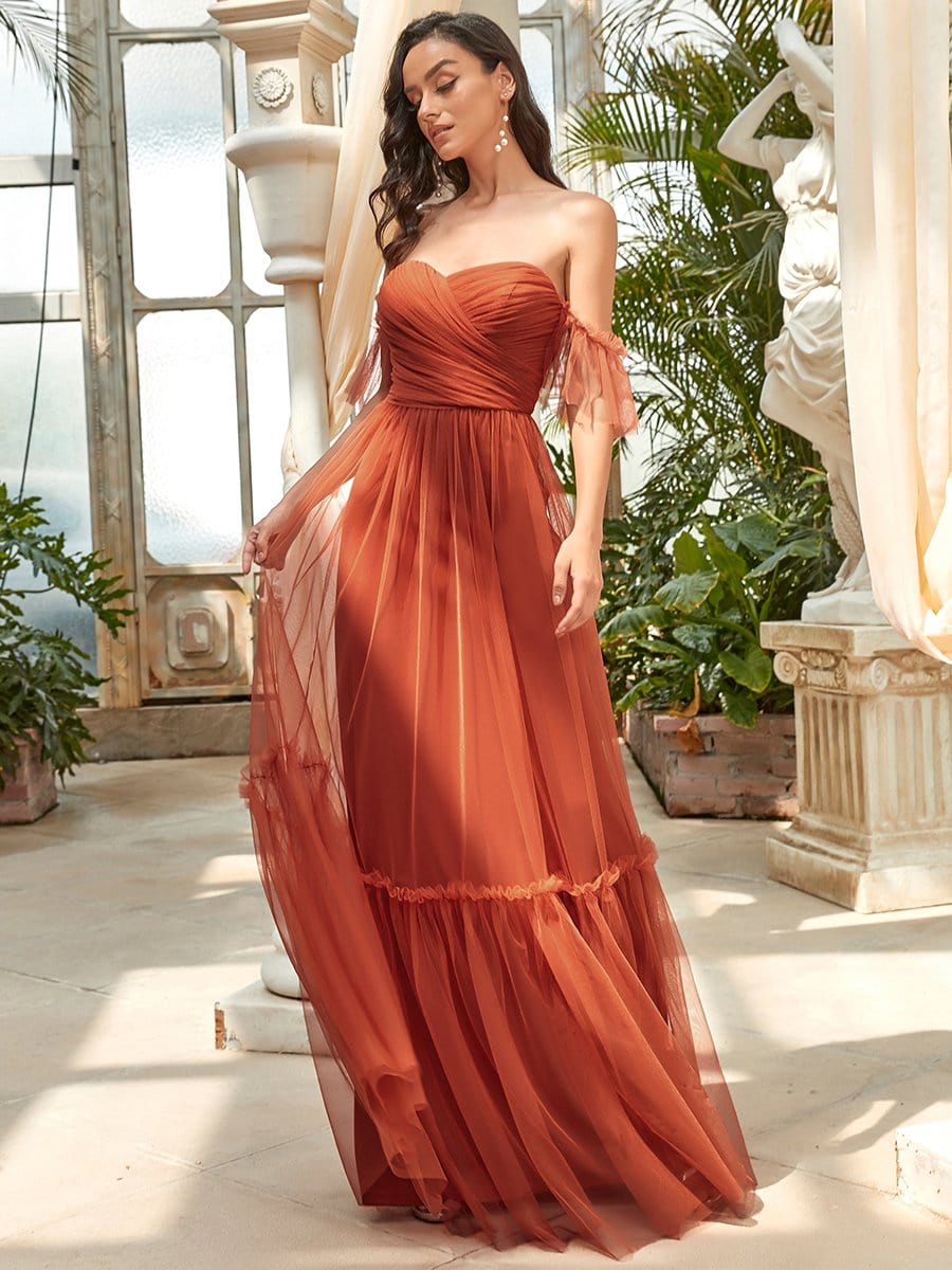 A-Line Gown with Layered Ruffles and Flutter Sleeves from MsDressly