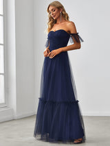A-Line Maxi Dress with Flutter Sleeves and Ruffles from MsDressly