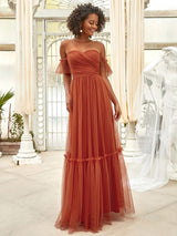 A-Line Maxi Dress with Flutter Sleeves and Ruffles from MsDressly