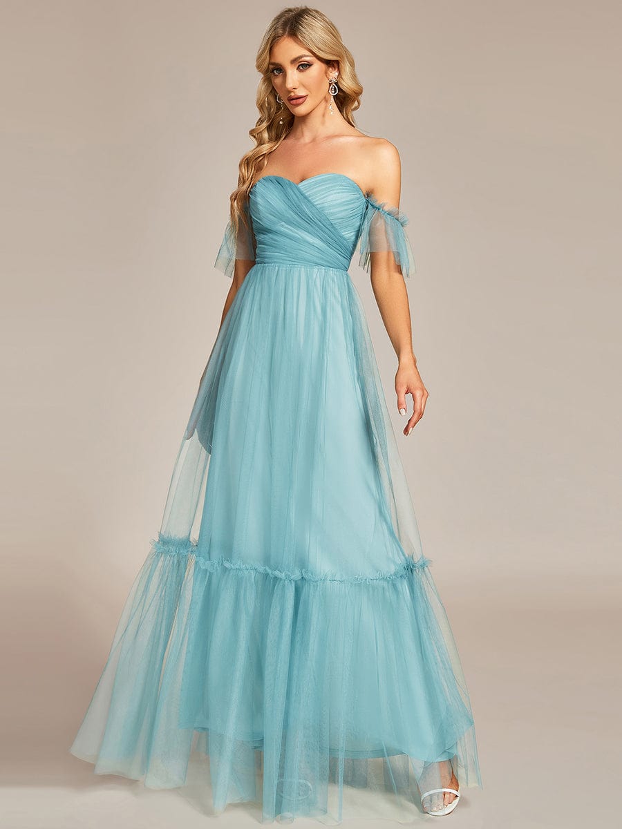 A-Line Maxi Dress with Flutter Sleeves and Ruffles from MsDressly