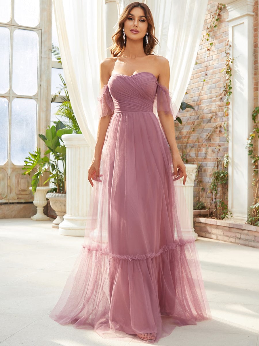 A-Line Maxi Dress with Flutter Sleeves and Ruffles from MsDressly