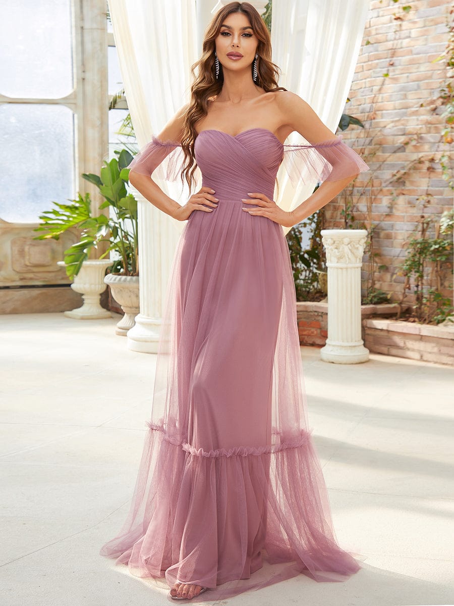 A-Line Maxi Dress with Flutter Sleeves and Ruffles from MsDressly