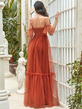 A-Line Maxi Dress with Flutter Sleeves and Ruffles from MsDressly