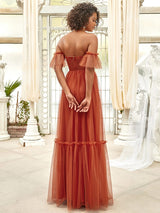 A-Line Maxi Dress with Flutter Sleeves and Ruffles from MsDressly