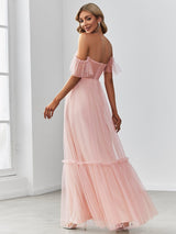A-Line Maxi Dress with Flutter Sleeves and Ruffles from MsDressly