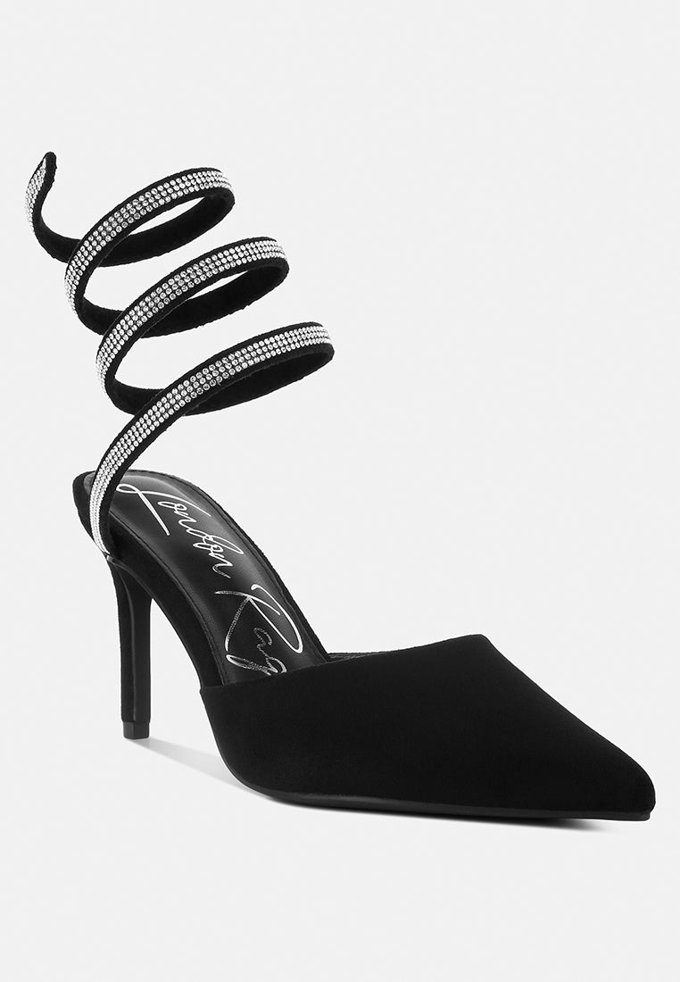 Elvira Rhinestone Embellished Strap Up Sandals from London Rag International