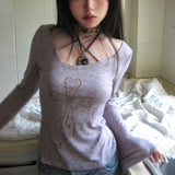 Embellished Cross Long Sleeve Tee – Spiritual Chic Top From Kawaii Stop