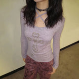 Embellished Cross Long Sleeve Tee – Spiritual Chic Top From Kawaii Stop