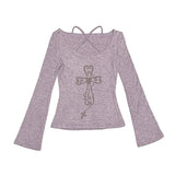 Embellished Cross Long Sleeve Tee – Spiritual Chic Top From Kawaii Stop