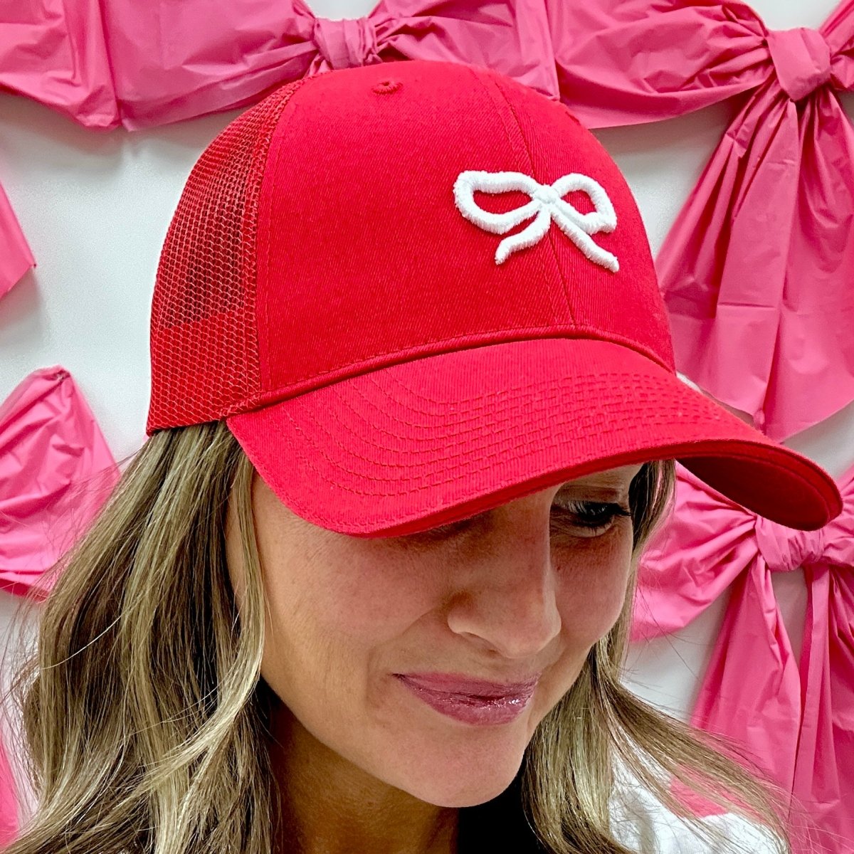 Embroidered 3D Bow Trucker Hat from United Monograms
