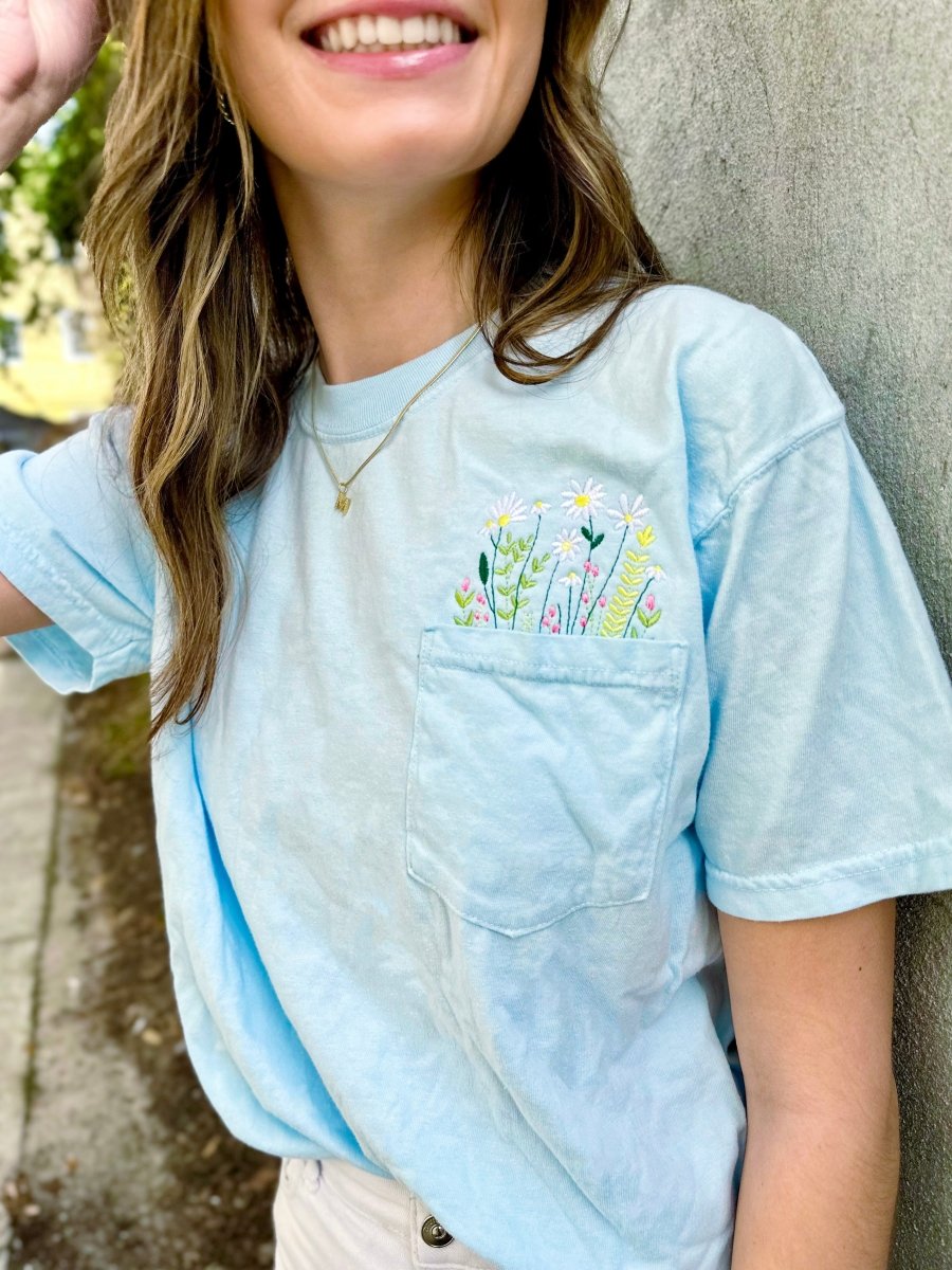 Embroidered 'Floral Pocket' Pocket T-Shirt from United Monograms
