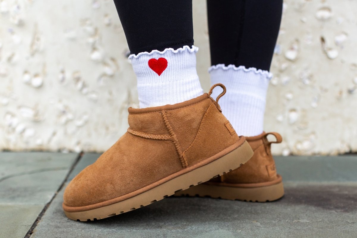 Embroidered Heart Ruffle Sock from United Monograms