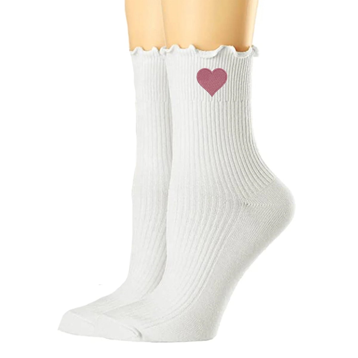 Embroidered Heart Ruffle Sock from United Monograms