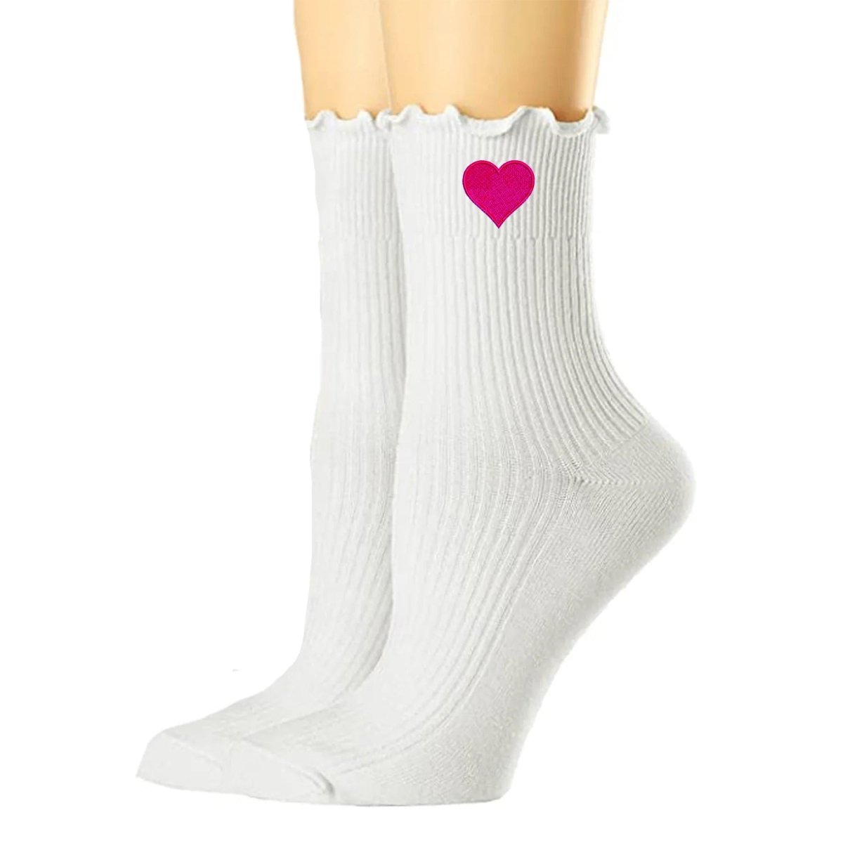 Embroidered Heart Ruffle Sock from United Monograms