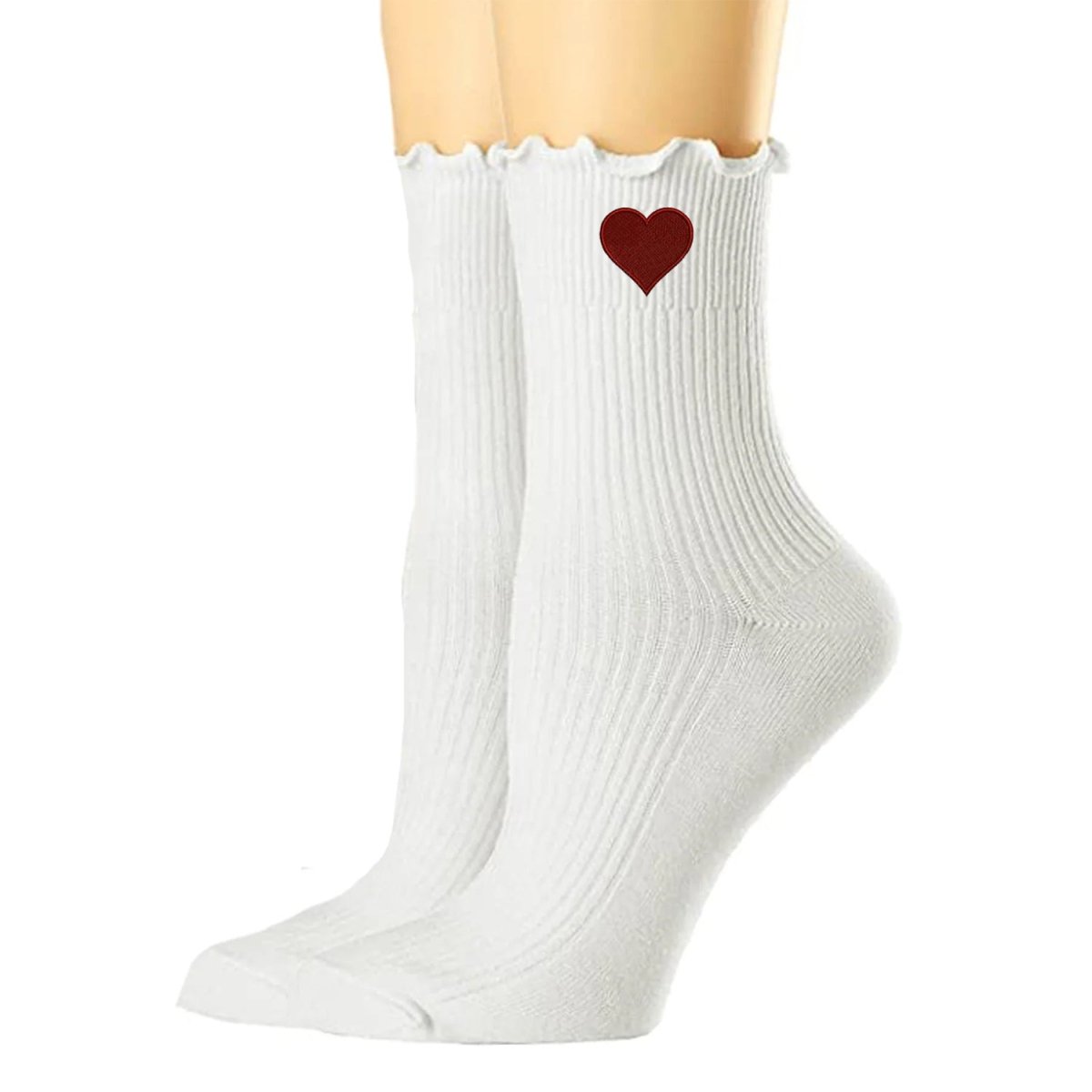 Embroidered Heart Ruffle Sock from United Monograms
