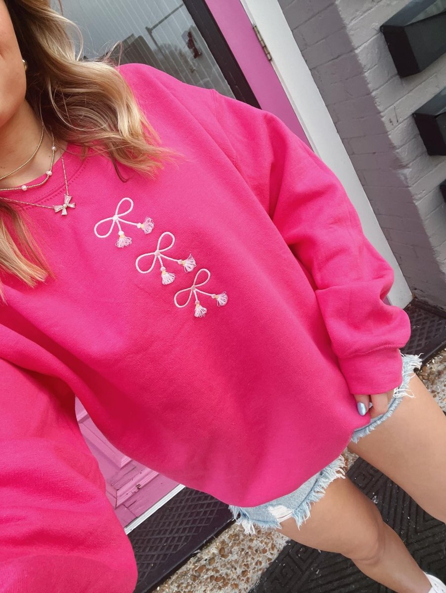 Embroidered Tasseled 'Bows' Sweatshirt from United Monograms