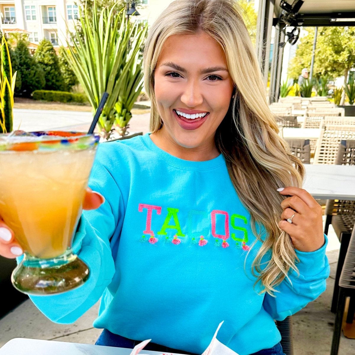 Embroidered Tasseled 'Tacos' Sweatshirt from United Monograms