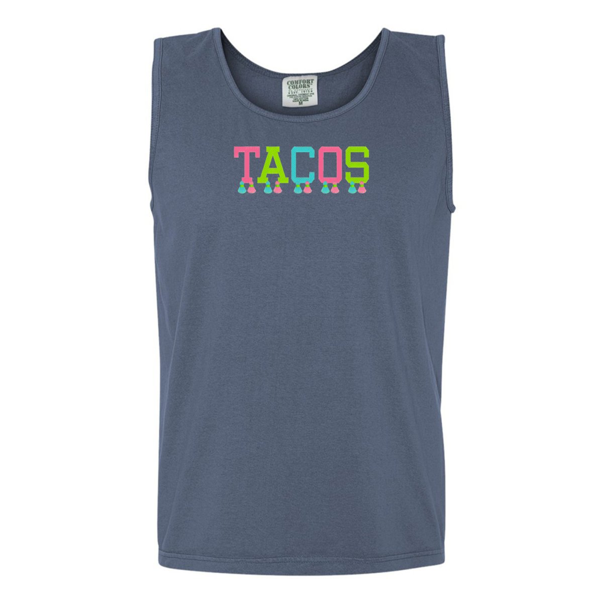 Embroidered Tasseled 'Tacos' Tank Top from United Monograms
