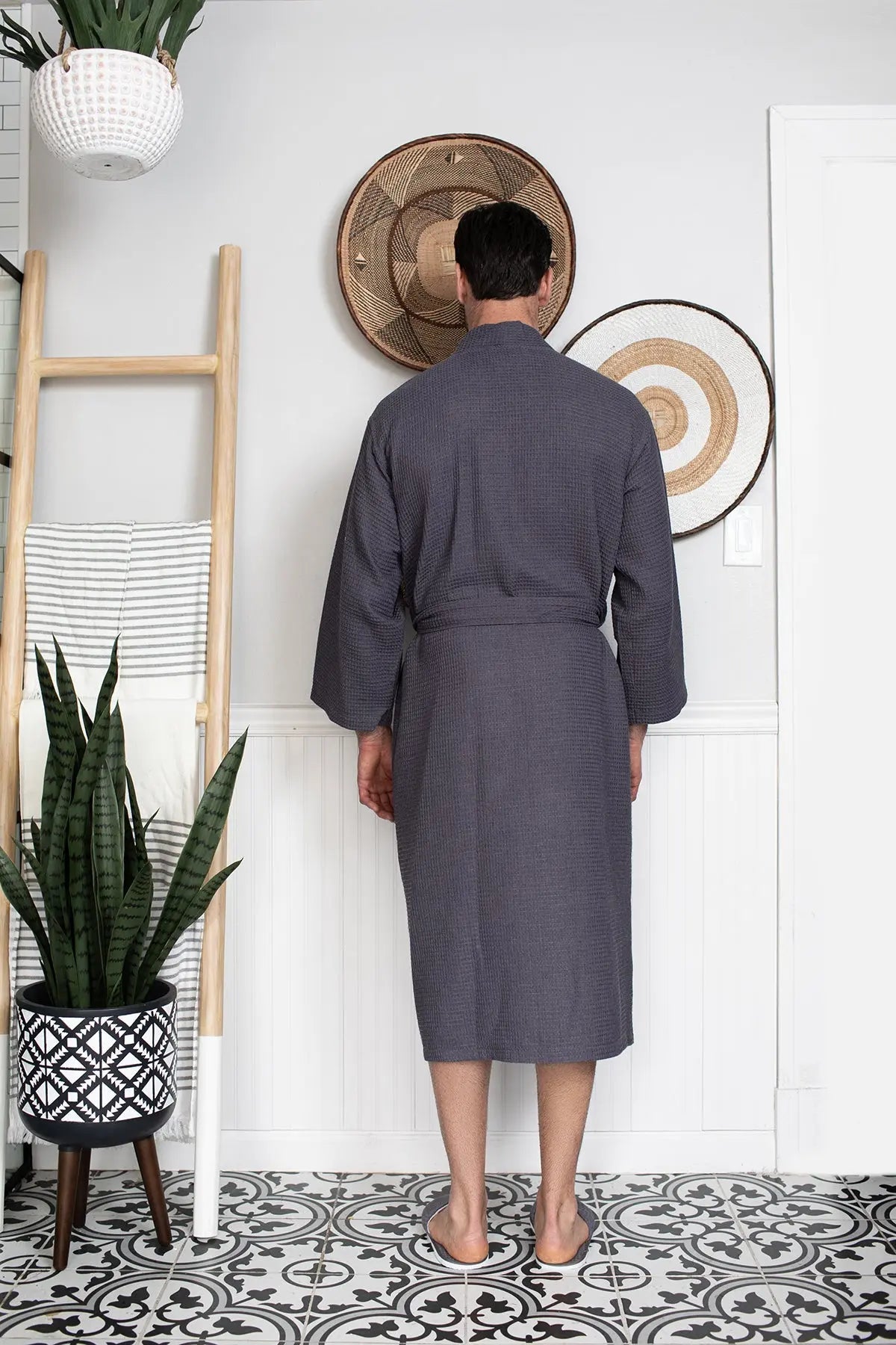 Waffle Kimono Spa Bathrobe for Men -  Absorbent, Lightweight From Lotus Linen