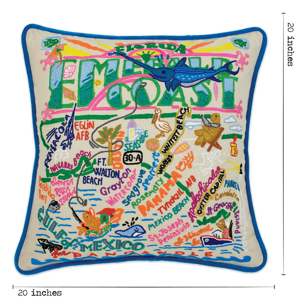 Emerald Coast Hand-Embroidered Pillow from Quirks!