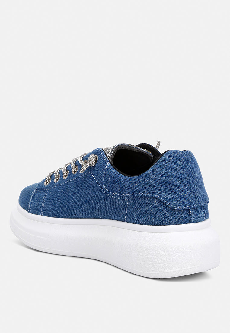 Ena Rhinestone Embellished Denim Sneakers from London Rag International from London Rag International