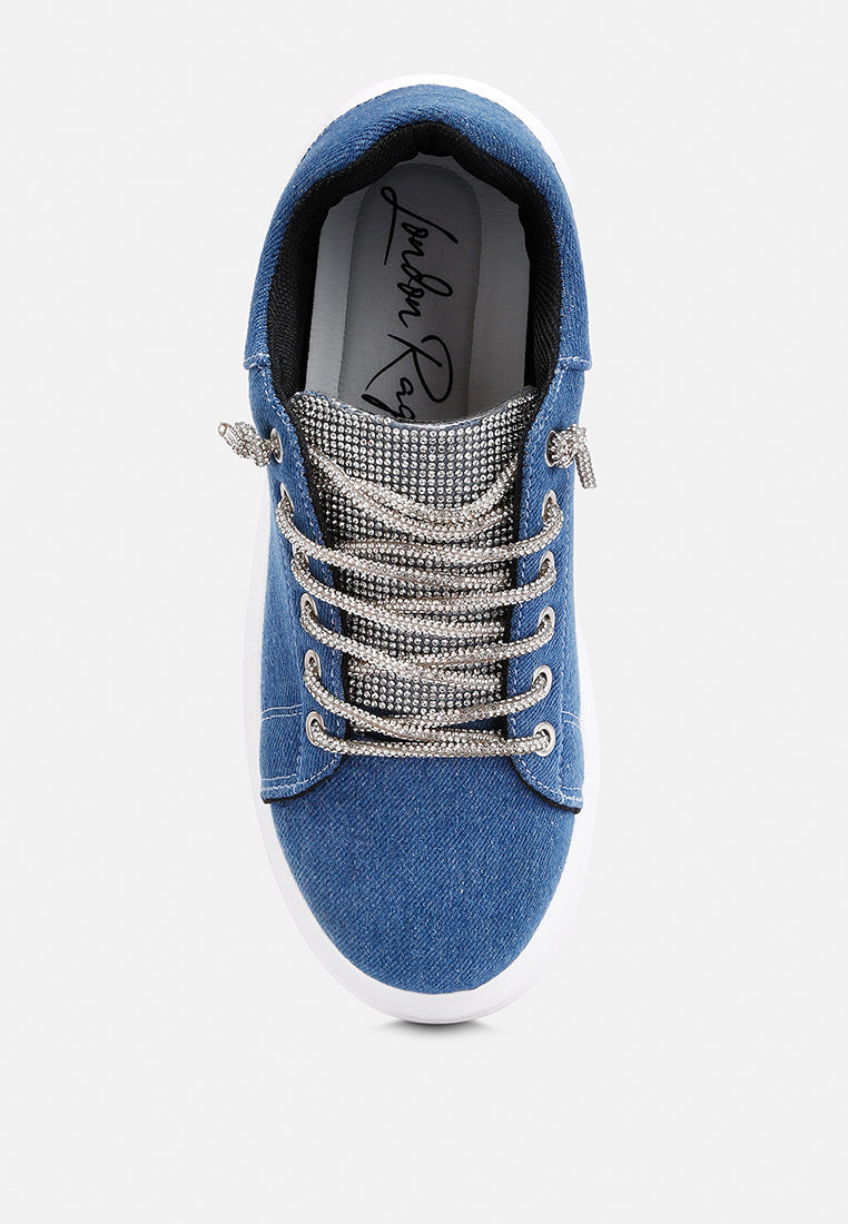 Ena Rhinestone Embellished Denim Sneakers from London Rag International from London Rag International