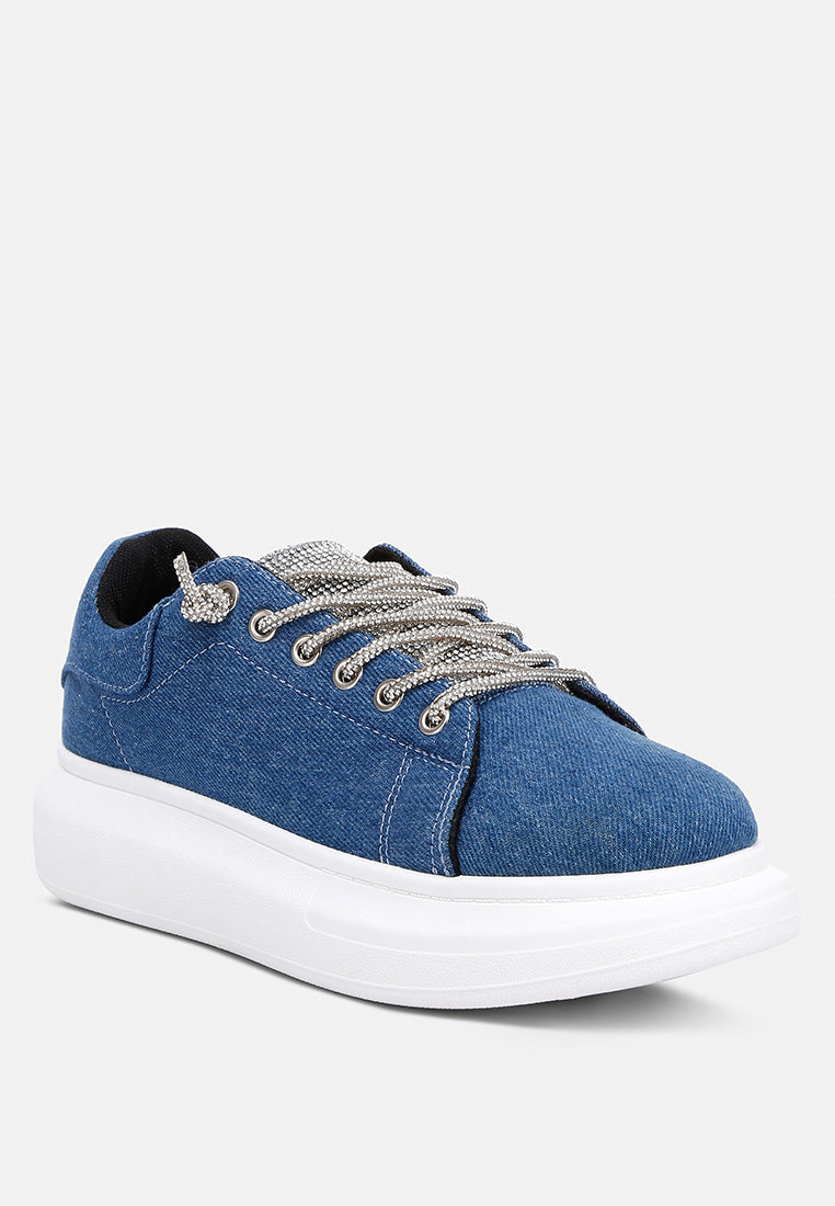 Ena Rhinestone Embellished Denim Sneakers from London Rag International from London Rag International