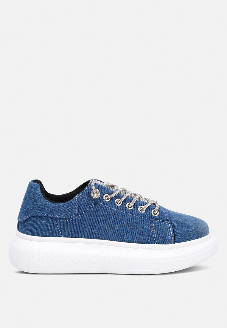 Ena Rhinestone Embellished Denim Sneakers from London Rag International from London Rag International