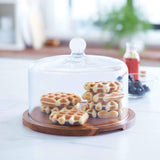 Libbey Acaciawood Flat Round Wood Server Cake Stand with Glass Dome from Libbey