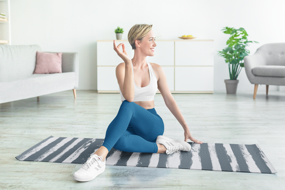 Yoga Mat | 6mm Thick | Blue Striped | Non-Slip | Eco Friendly | from Yune Yoga | Fir