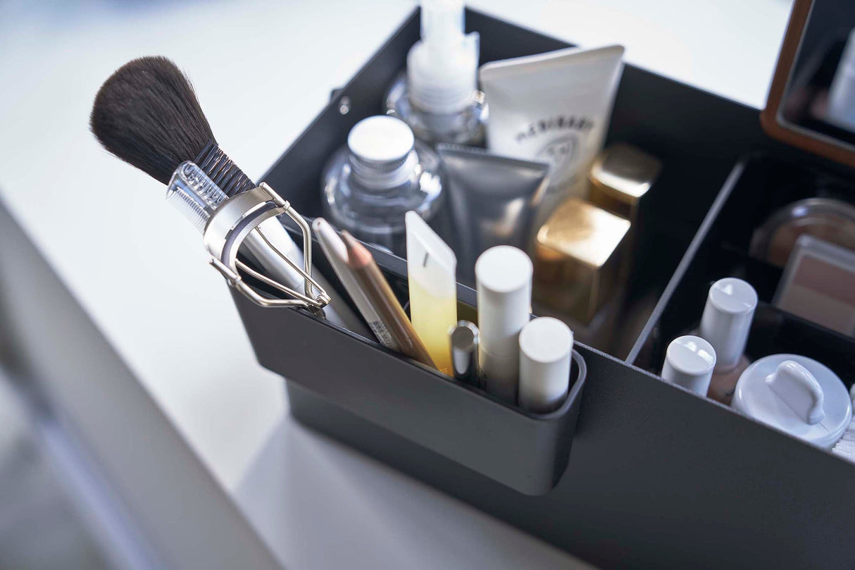 Makeup Organizer with Mirror - Steel + Wood from Yamazaki Home