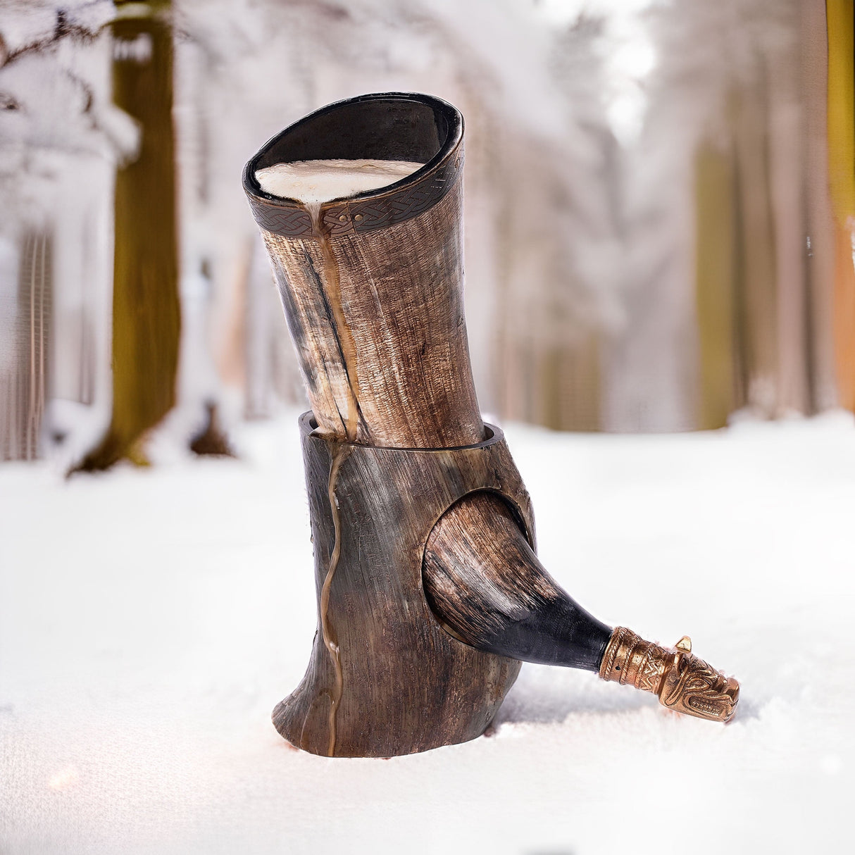 Curved Drinking Horn Bundle with Stand & Holster from Norse Tradesman