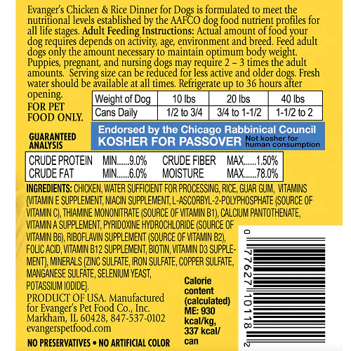 Evanger's Classic All Life Stages Chicken & Rice Wet Dog Can (12.5oz) from The Family Pet