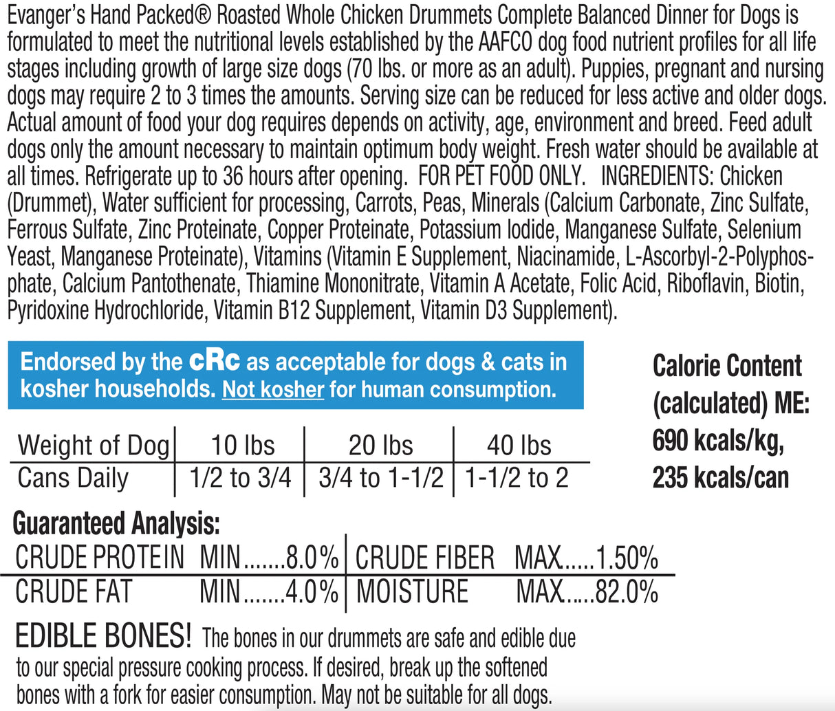 Evanger's All Life Stages Roasted Chicken Drummet Dinner Wet Dog Can (12oz) from The Family Pet