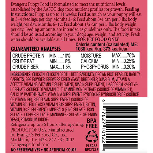 Evanger's Classic Puppy & Underweight Dogs Chicken & Beef Wet Dog Can (12.5oz) from The Family Pet