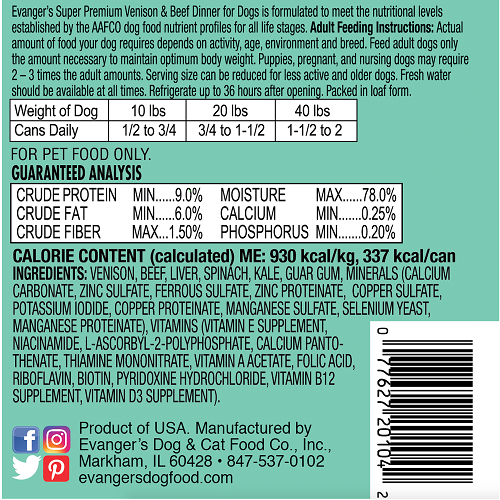 Evanger's Super Premium All Life Stages Venison & Beef Dinner, Limited Ingredient Wet Dog Can (12.5oz) from The Family Pet