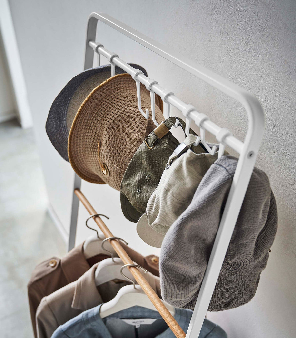 Coat Rack with Hat Storage (66" H)  - Steel + Wood from Yamazaki Home