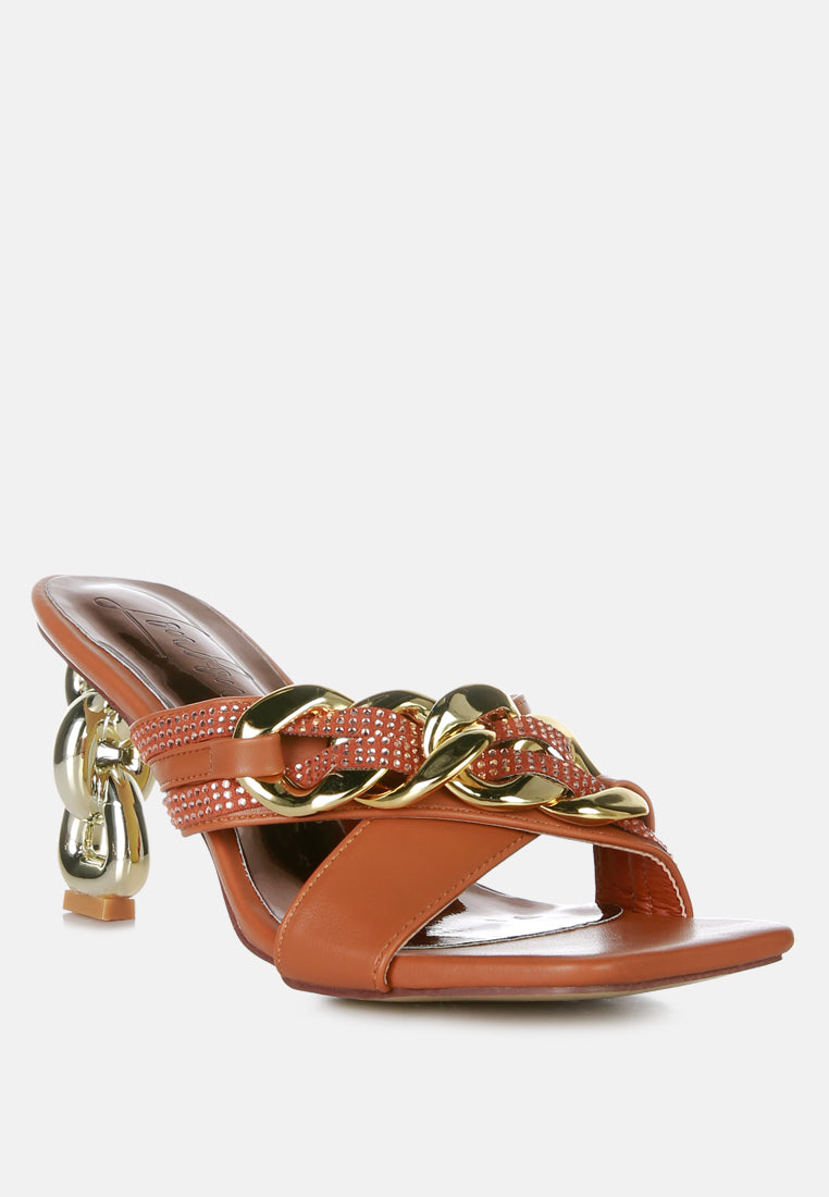 Evelane Metallic Chain Rhinestone Sandals from London Rag International