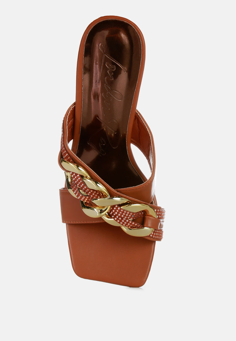Evelane Metallic Chain Rhinestone Sandals from London Rag International