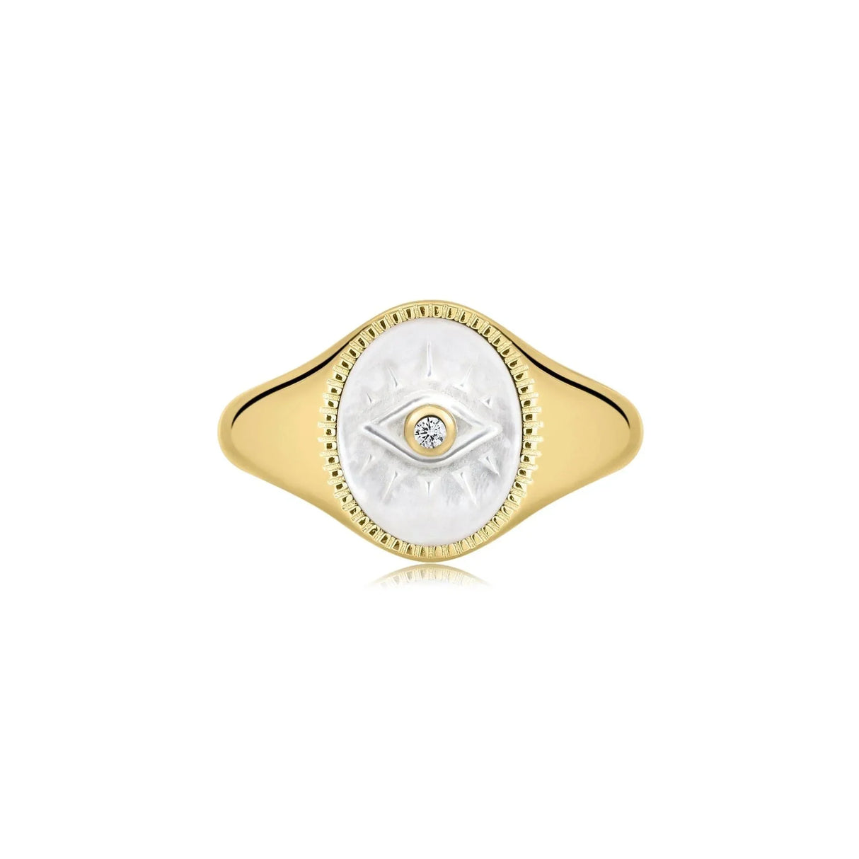 Evil Eye Signet Ring With Mop & CZ Center Stone from eklexic