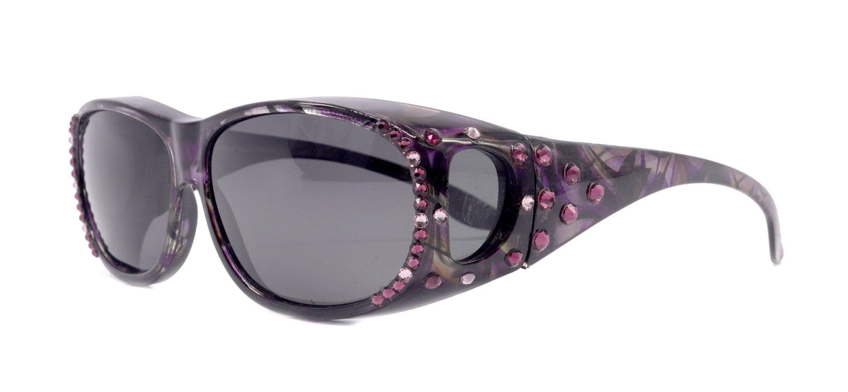 Explorer, (Bling) (Fit Over) Glasses W (Amethyst, L. Amethyst) Genuine European Crystals, Polarized Sunglasses  (Smoke Grey) NY Fifth Avenue From NY Fifth Avenue