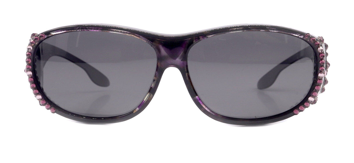 Explorer, (Bling) (Fit Over) Glasses W (Amethyst, L. Amethyst) Genuine European Crystals, Polarized Sunglasses  (Smoke Grey) NY Fifth Avenue From NY Fifth Avenue