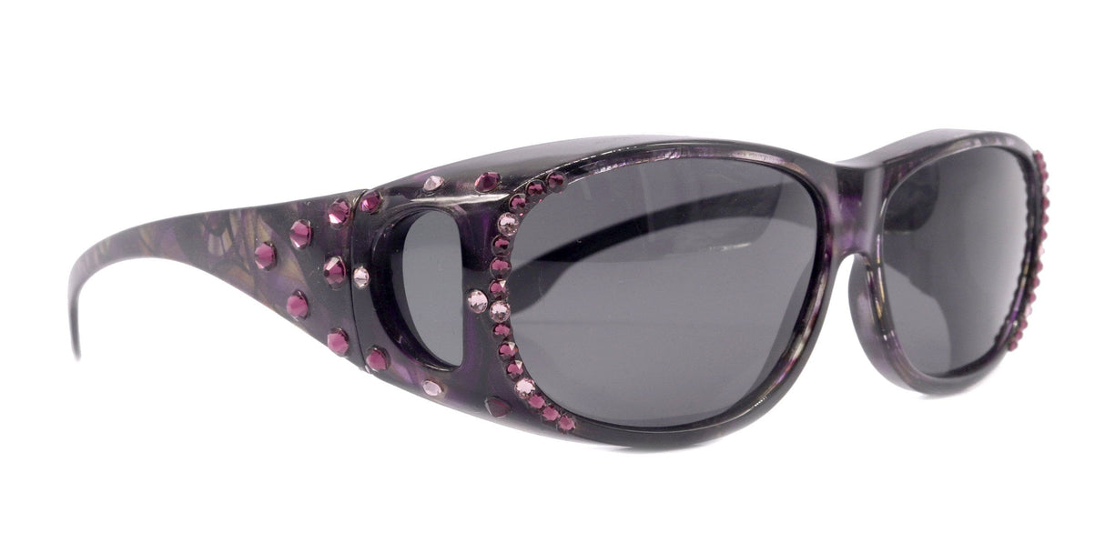 Explorer, (Bling) (Fit Over) Glasses W (Amethyst, L. Amethyst) Genuine European Crystals, Polarized Sunglasses  (Smoke Grey) NY Fifth Avenue From NY Fifth Avenue