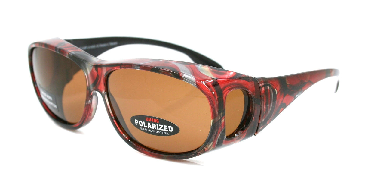 Explorer, (Fit Over) Glasses, Rectangular Polarized Sunglasses 1.1mm 100% UVA UVB Prot (Red Brown) Frame, (Amber Brown) Lens NY Fifth Avenue From NY Fifth Avenue