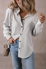 Black Stripe Roll-tab Sleeve Pocketed Long Shirt from MsDressly