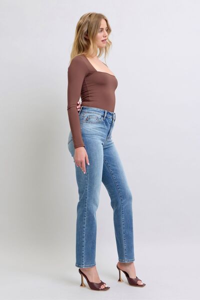 Judy Blue Full Size Run Vintage Wash Thermal Straight Jeans from Enfance-Heureuse